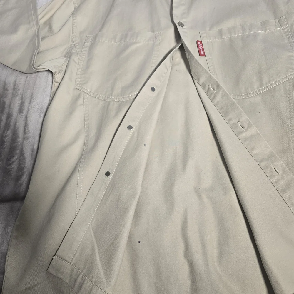 Vntg Levis Shirt Mens M Beige brass Button Up Red‎ Tab Twill Work. 544